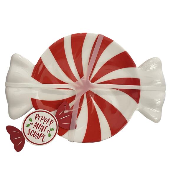 Peppermint Candy Shaped Christmas Melamine Appetizer Plate Set 4 Red White New - Picture 11 of 13
